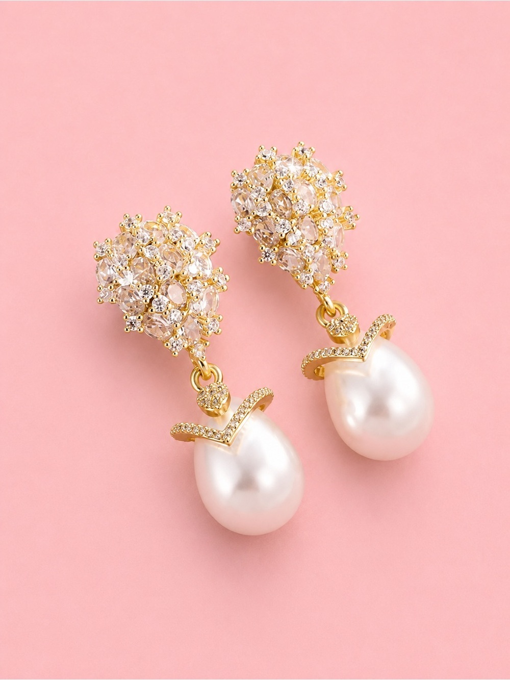 Avangarde Gold Pearl Drop Cluster Earrings